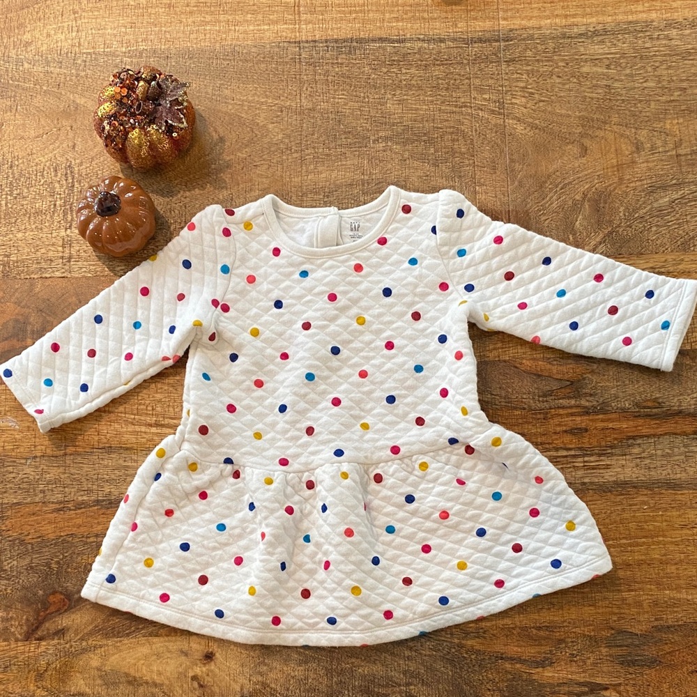 🩷 Baby GAP Quilted Sweater Dress with Multicolor Dots 🩷